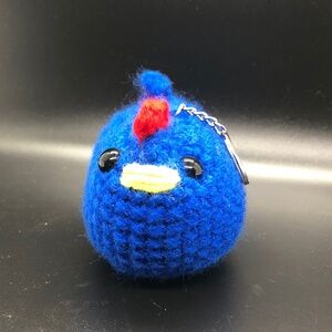 Mini Blue Crochet Chicken Keychain, Amigurumi, Bookbag Charm, Bag Accessories